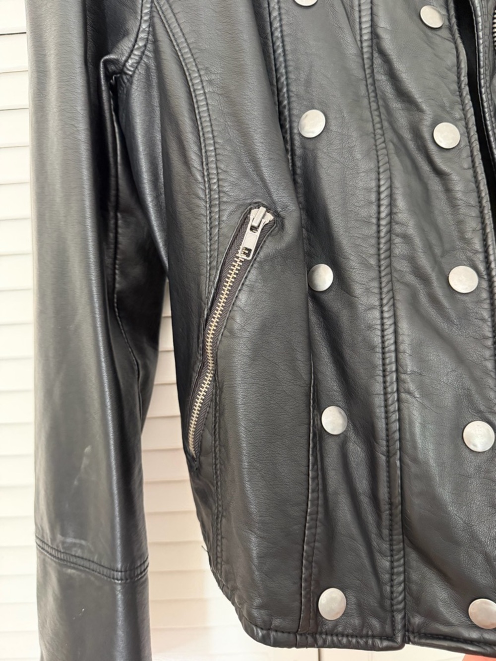 Free People Black Leather Snap-Front Moto Jacket - Picture 4 of 6